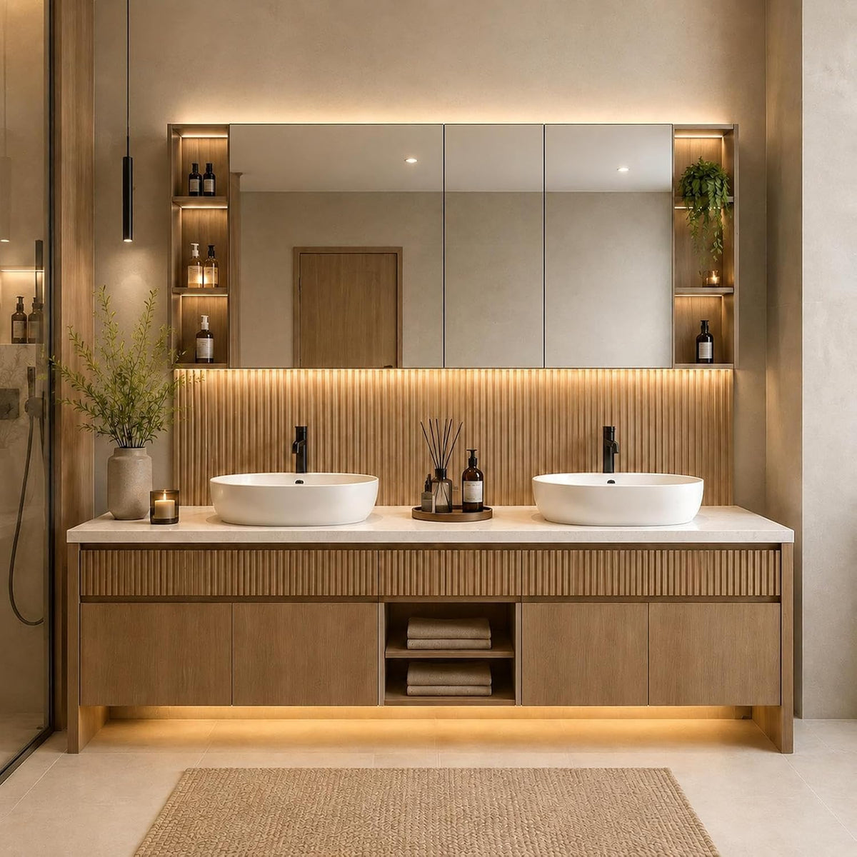 66 in Freestanding Double-Sink Bathroom Vanity with LED Mirror