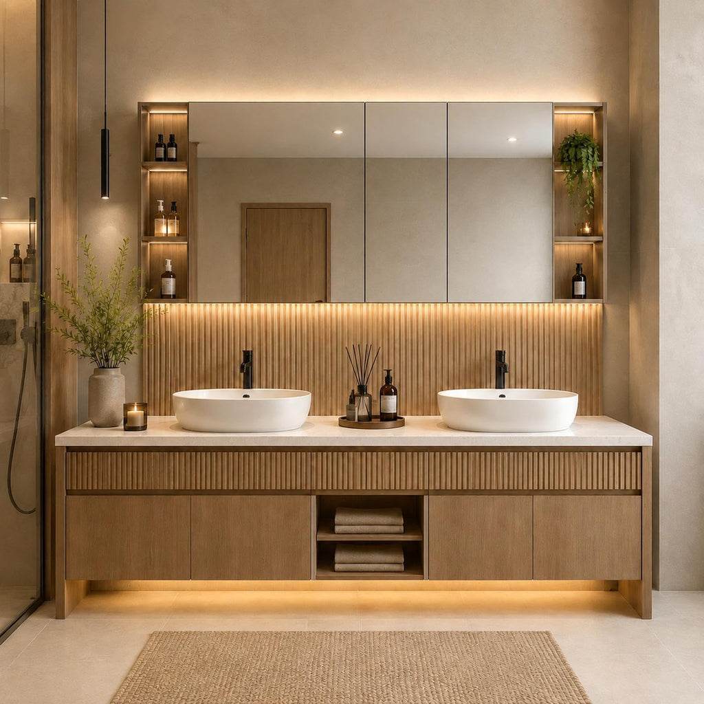 66 in Freestanding Double-Sink Bathroom Vanity with LED Mirror