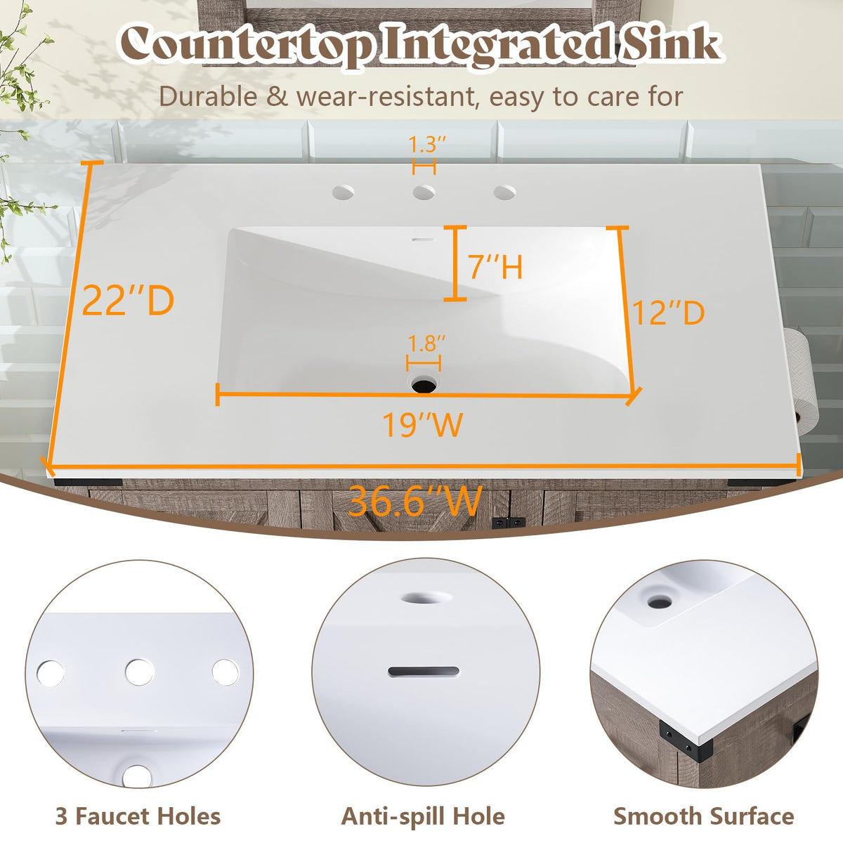 AMERLIFE 48" White Farmhouse Sink Bathroom Vanity, Solid White Top