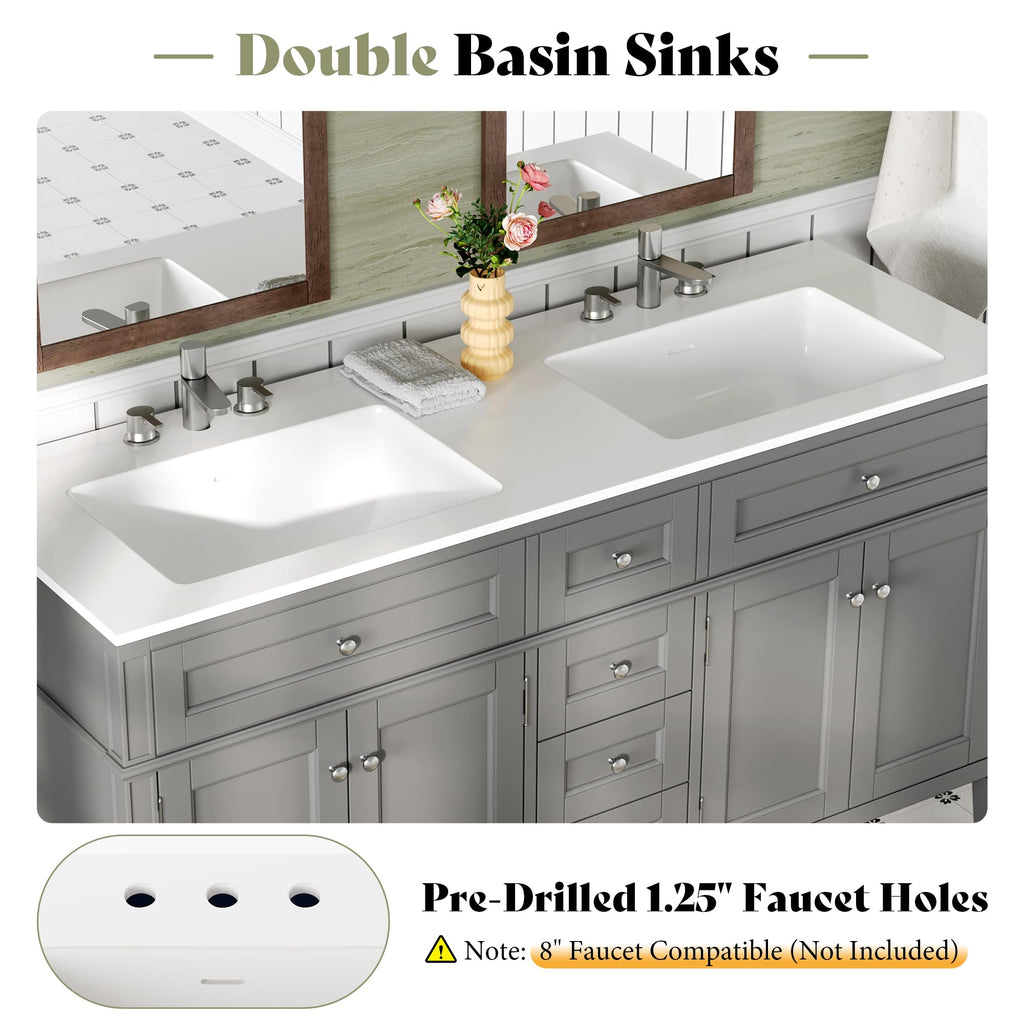 AMERLIFE 60â³ Bathroom Vanity with Sink Combo & 3 Storage Drawers