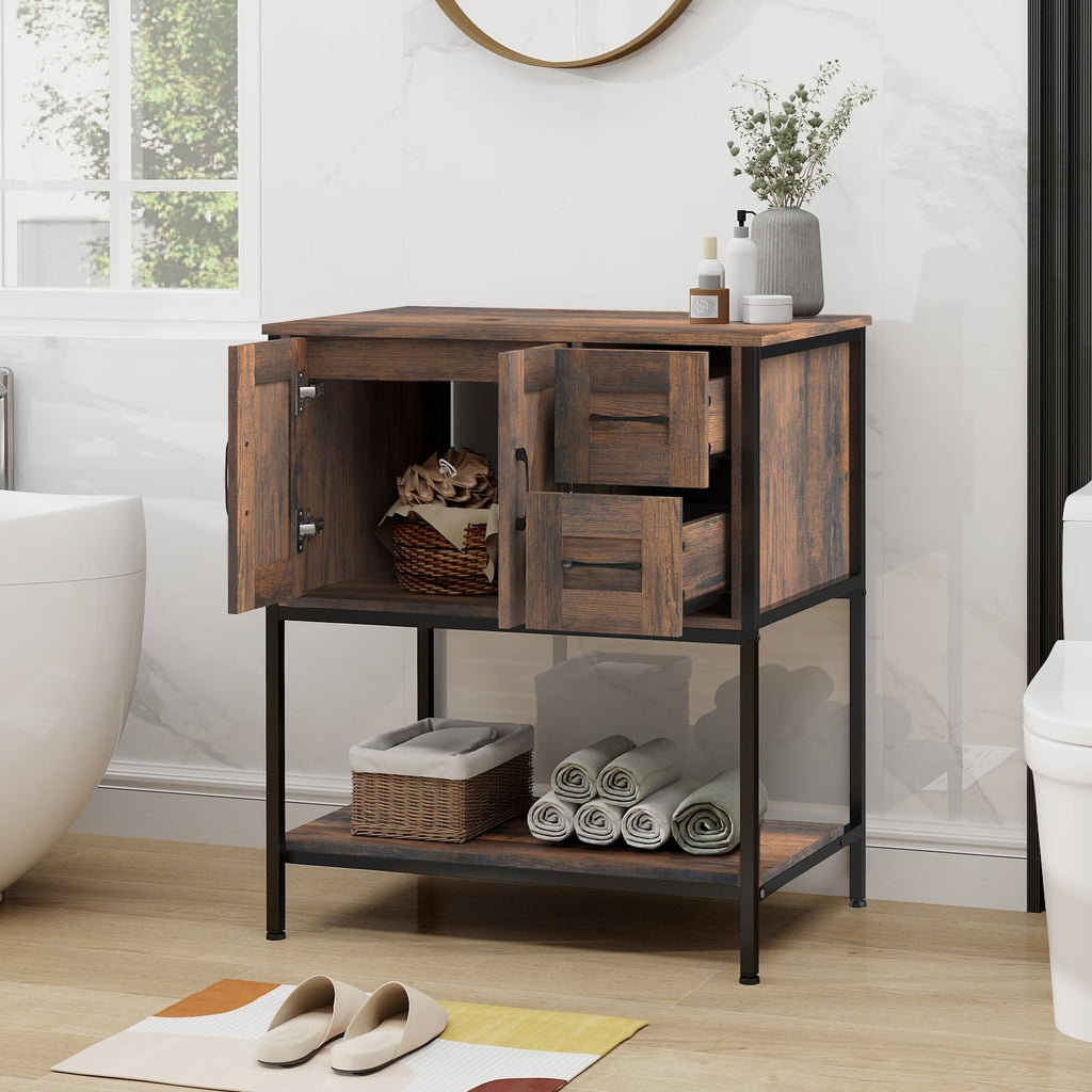 YOURLITE 36-Inch Farmhouse Bathroom Vanity with Vessel Sink, Rustic Brown