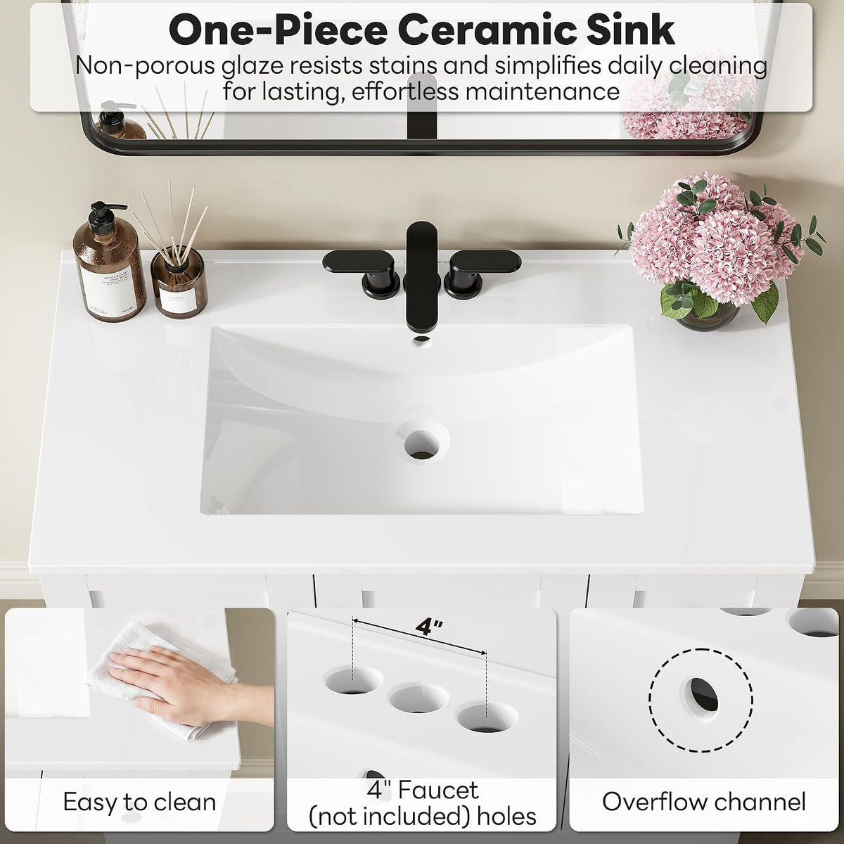 LIKIMIO 36" Bathroom Vanity with Sink, 2 Soft-Close Drawers & Doors, White