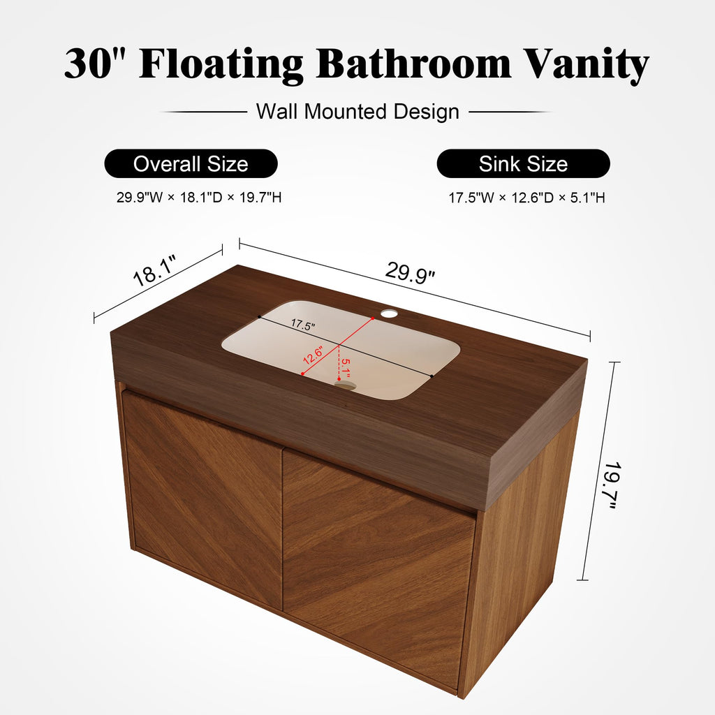 36 Inch Bathroom Vanity with Sink, Black Floating Wall Mounted Vanity