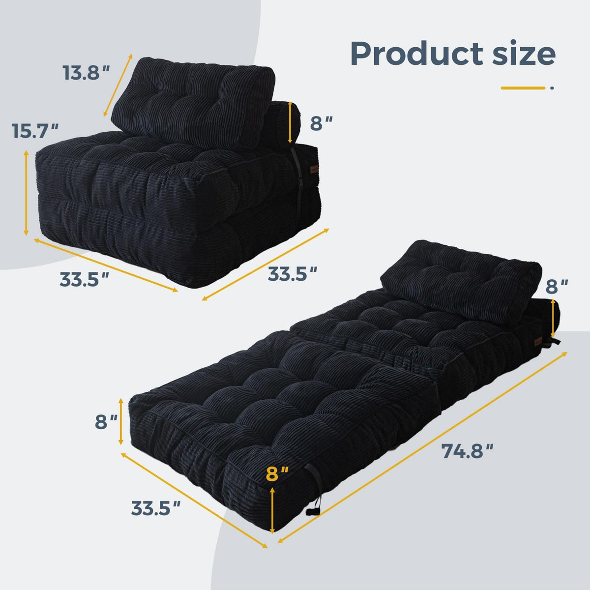MAXYOYO Folding Sofa Bed, Convertible Chair Bed with Pillow
