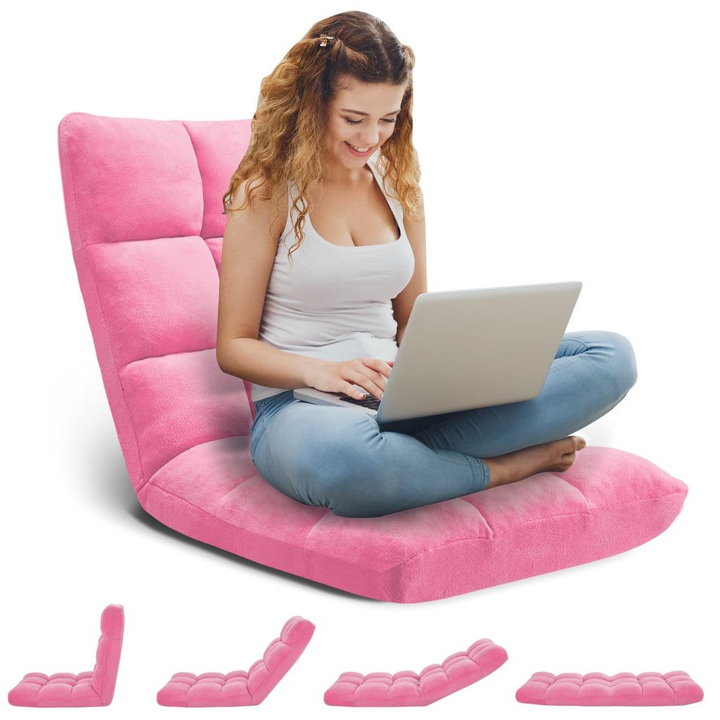 Folding Floor Gaming Chair 14-Poistion Cushioned Adjustable Floor Lazy Sofa Chair w/Breathable Cotton & Skin-Friendly Velvet for Adults & Kids Perfect for Reading Gaming Meditating, Darkblue