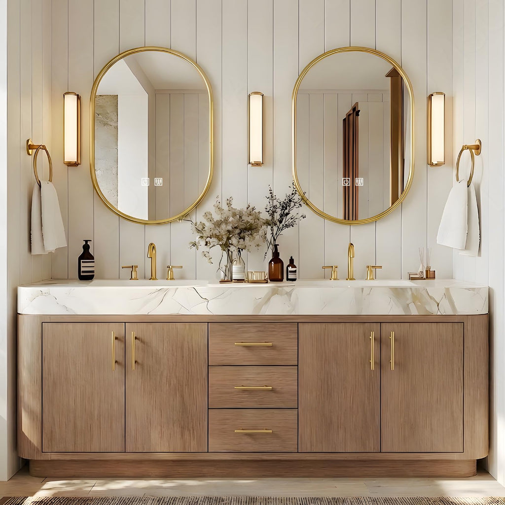 68 Inch Bathroom Vanity with Double Sink, Light Walnut