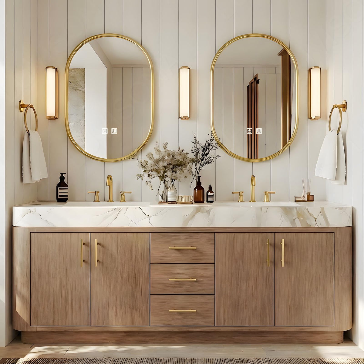 68 Inch Bathroom Vanity with Double Sink, Light Walnut