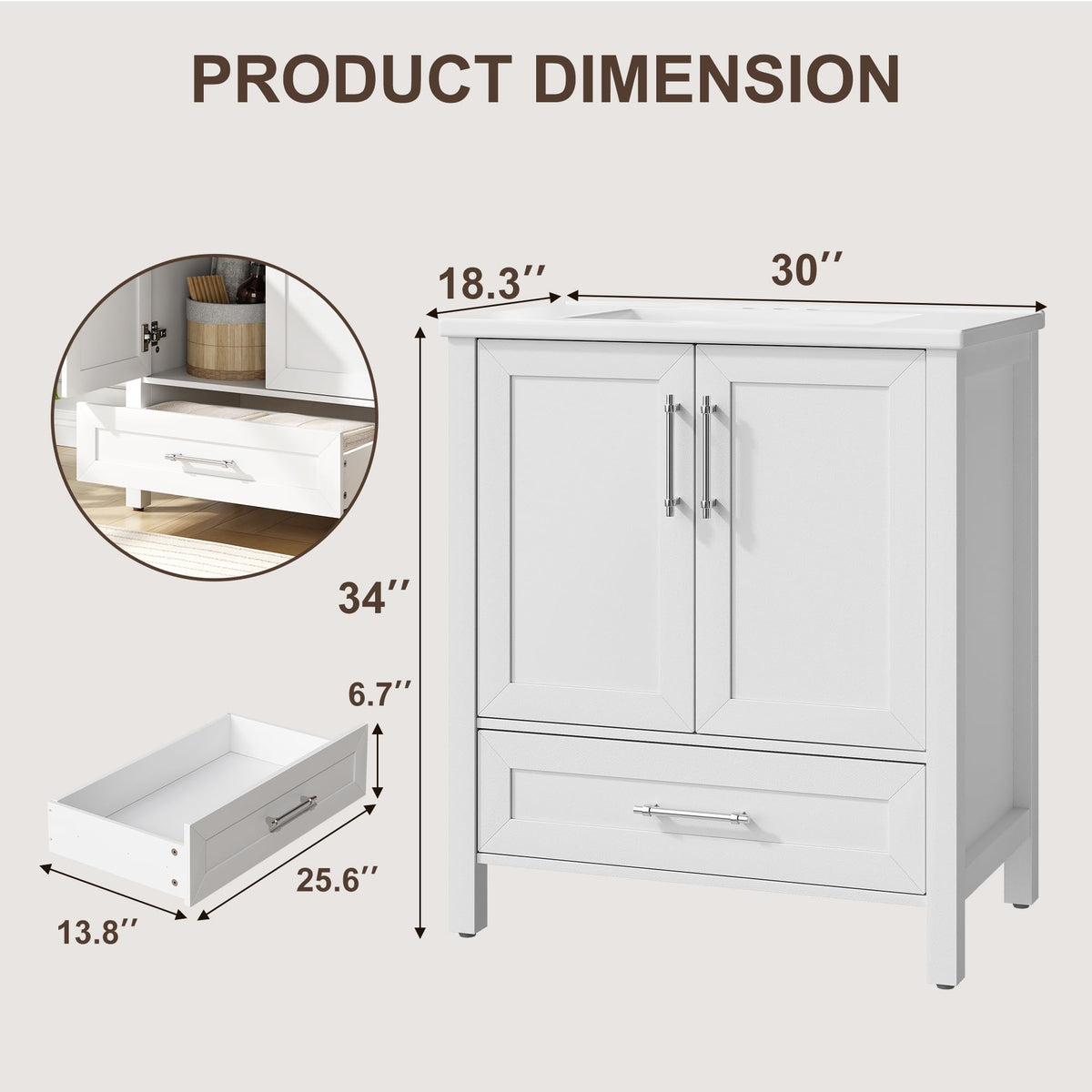 Garvee 24" Bathroom Vanity with Sink, Freestanding Bathroom Cabinet