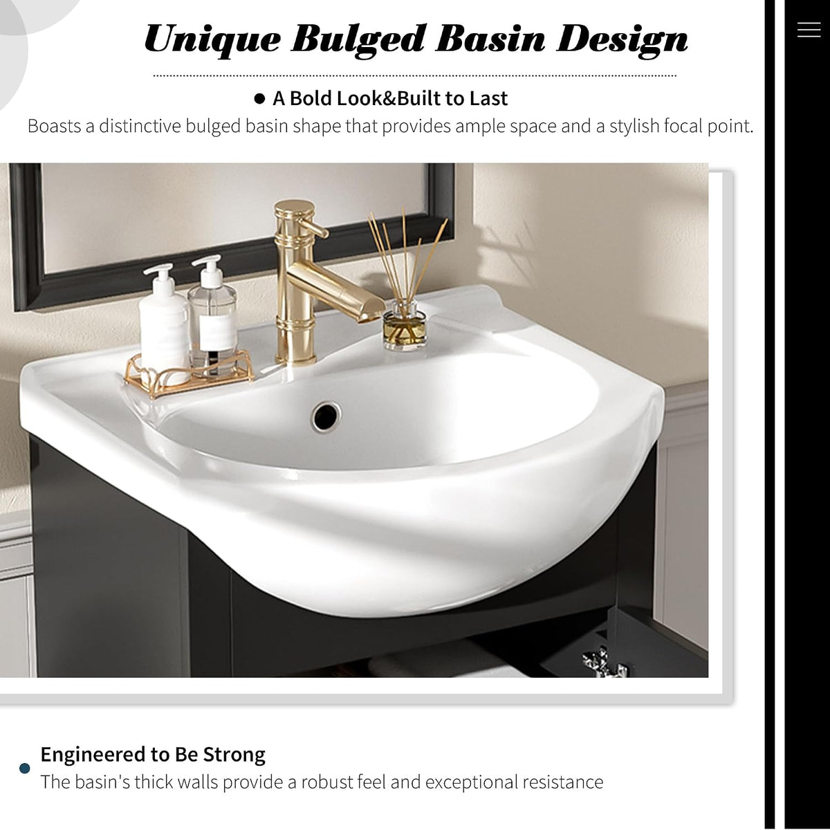 YOPTO 20" Bathroom Vanity with Ceramic Sink, French Style, Black
