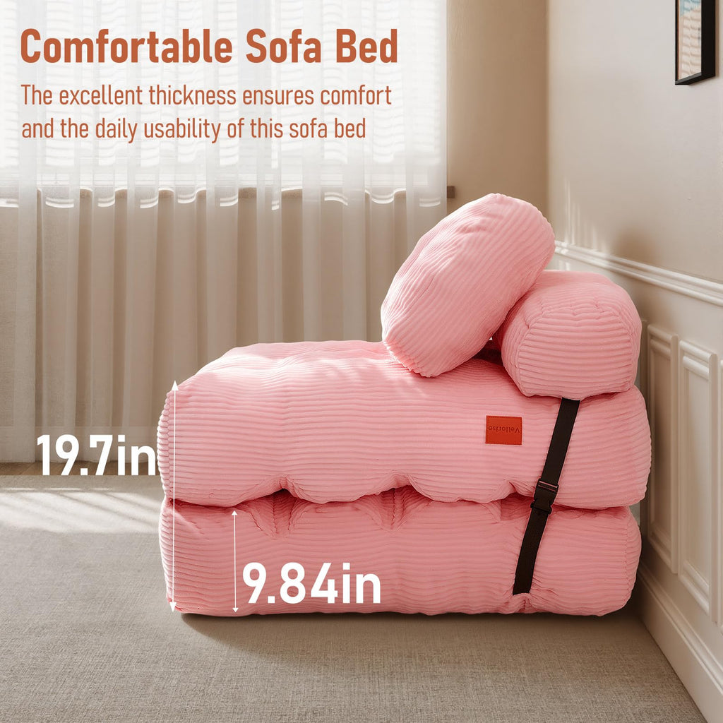 Folding Sofa Bed, Convertible Sleeper Chair with Back Support and Pillow
