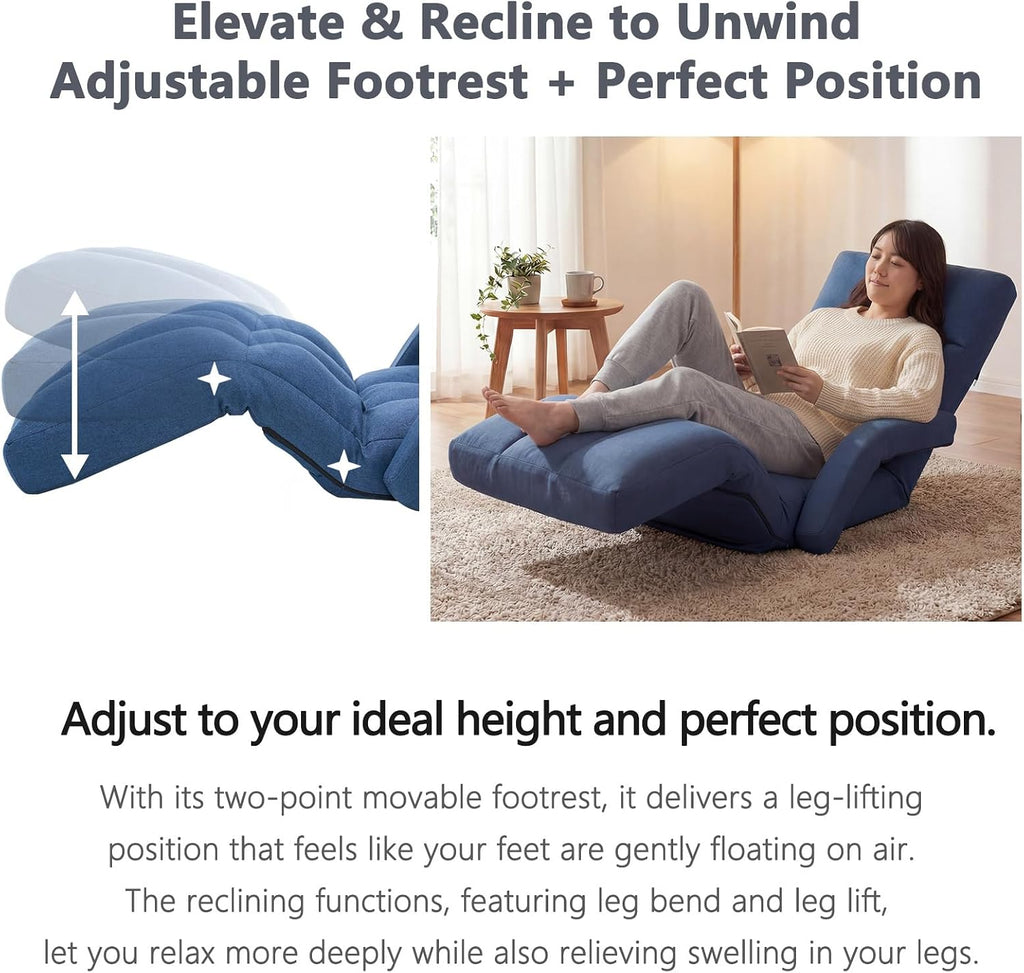 Adjustable Floor Gaming Chair with Footrest, 14-Position Backrest