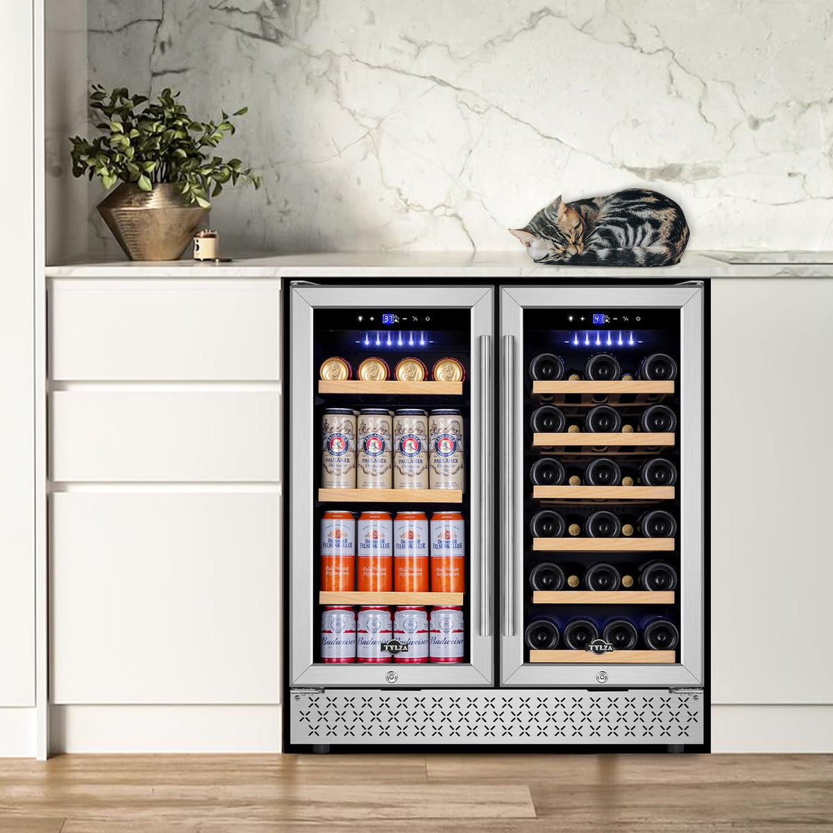 Tylza 24" Dual Zone Wine and Beverage Cooler Quiet Compressor