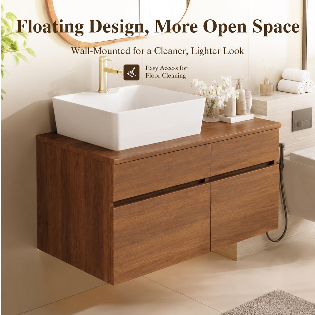 36 Inch Bathroom Vanity with Sink, Black Floating Wall Mounted Vanity