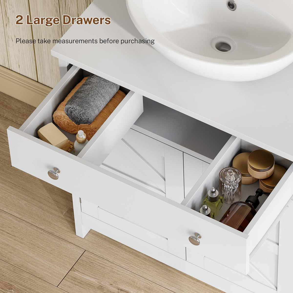 TEENFON Pedestal Sink Storage Cabinet with 2 Doorsand Drawer, Bathroom Sink Cabinet, Under Sink Storage with U-Shape Cut-Out, White