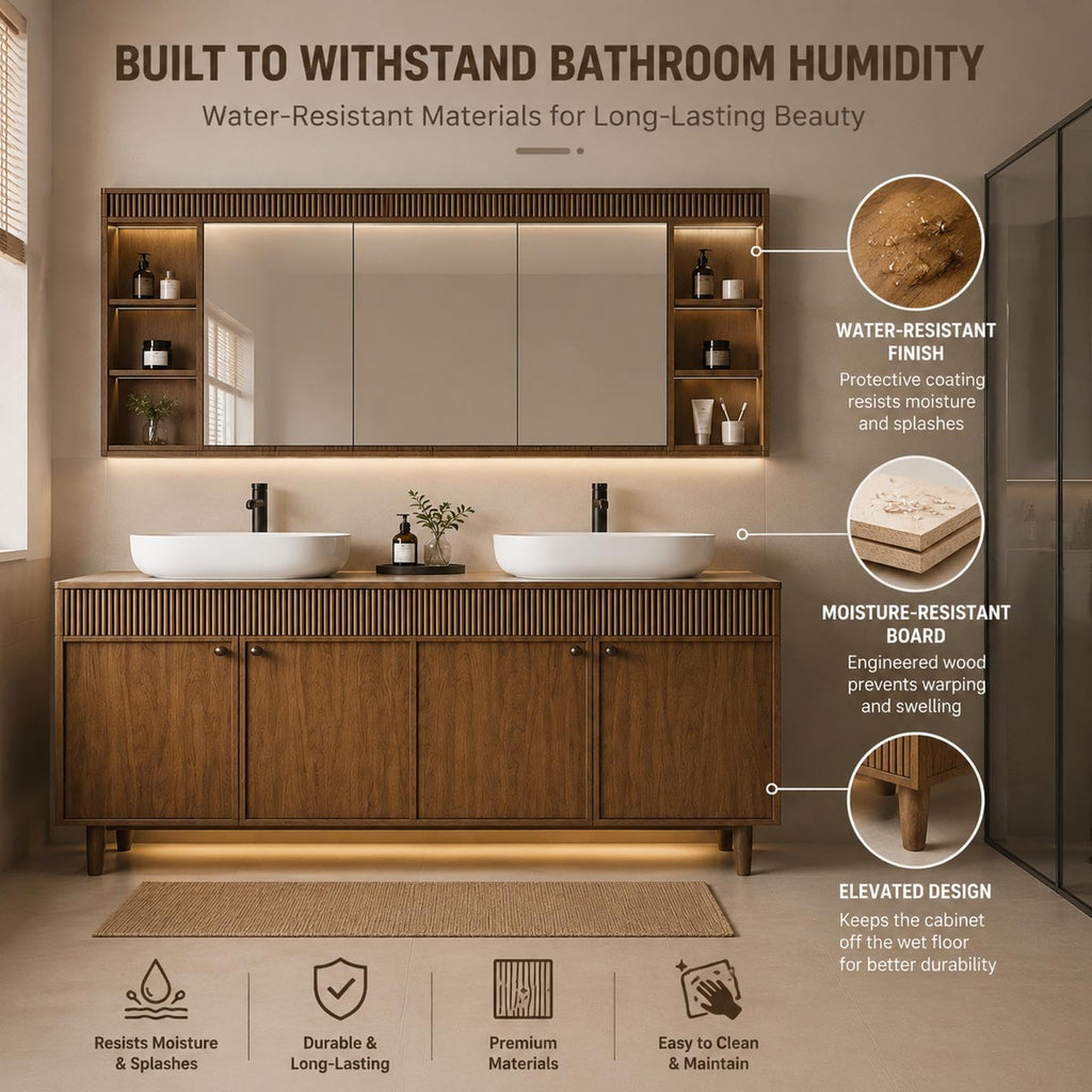 70 IN Freestanding Double Bathroom Vanity with Sinks & LED Mirror Cabinet