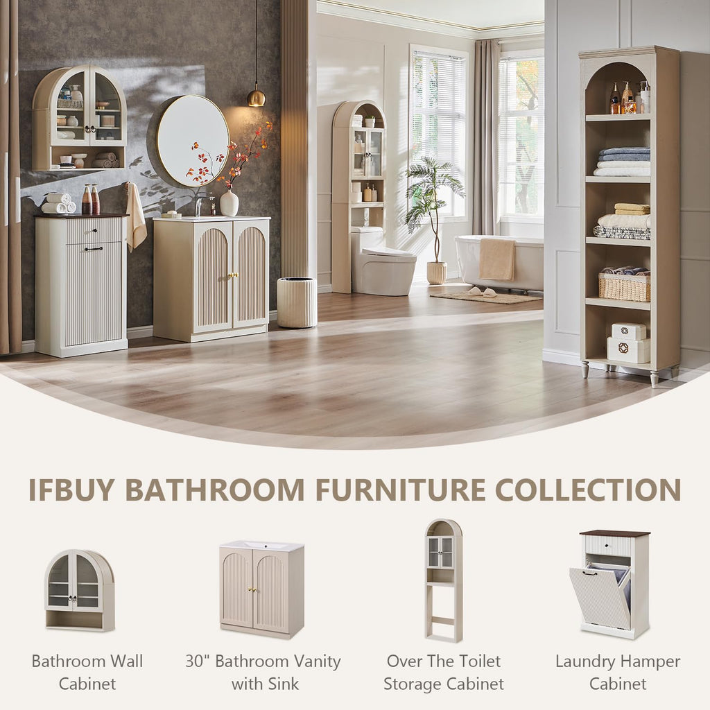 IFBUY 30 Inch Arched Bathroom Vanity with Sink, Fluted Design, Natural Oak