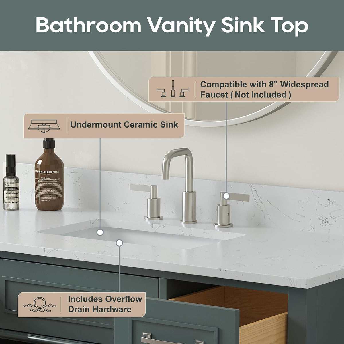 60 Inch Bathroom Vanity with Sink, Fully Assembled, Green