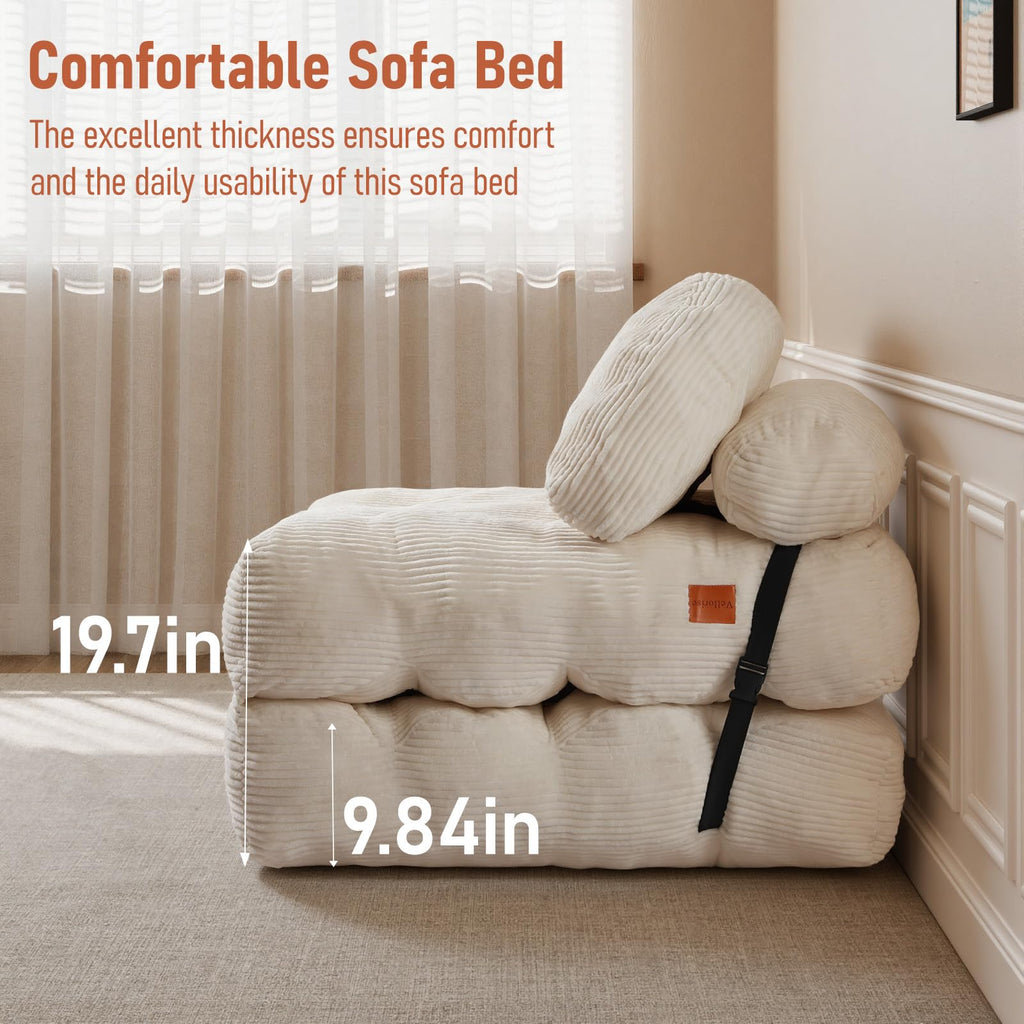 Folding Sofa Bed, Convertible Sleeper Chair with Back Support and Pillow