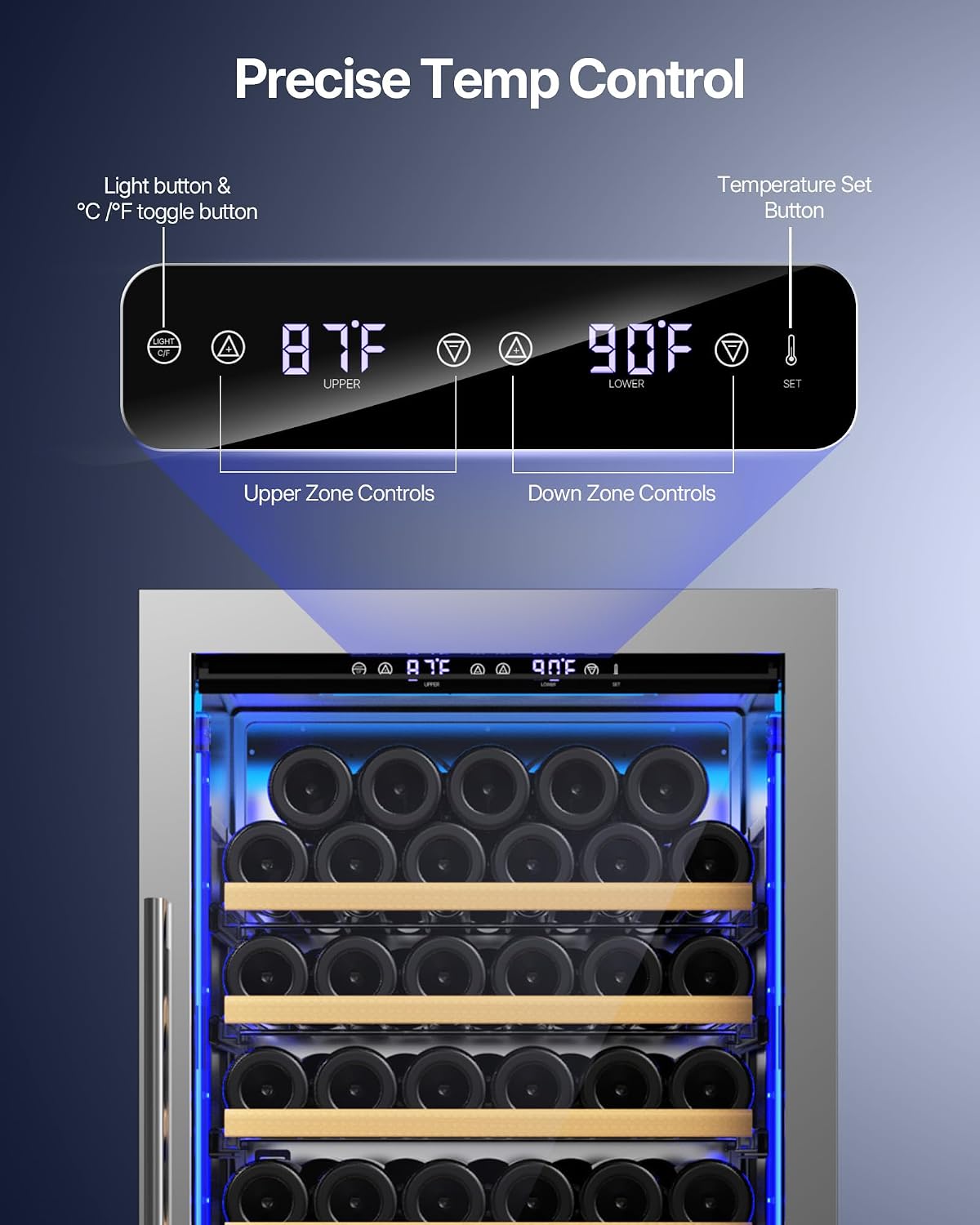 Upstreman Wine and Beverage Refrigerator, 24" Dual Zone Wine Cooler