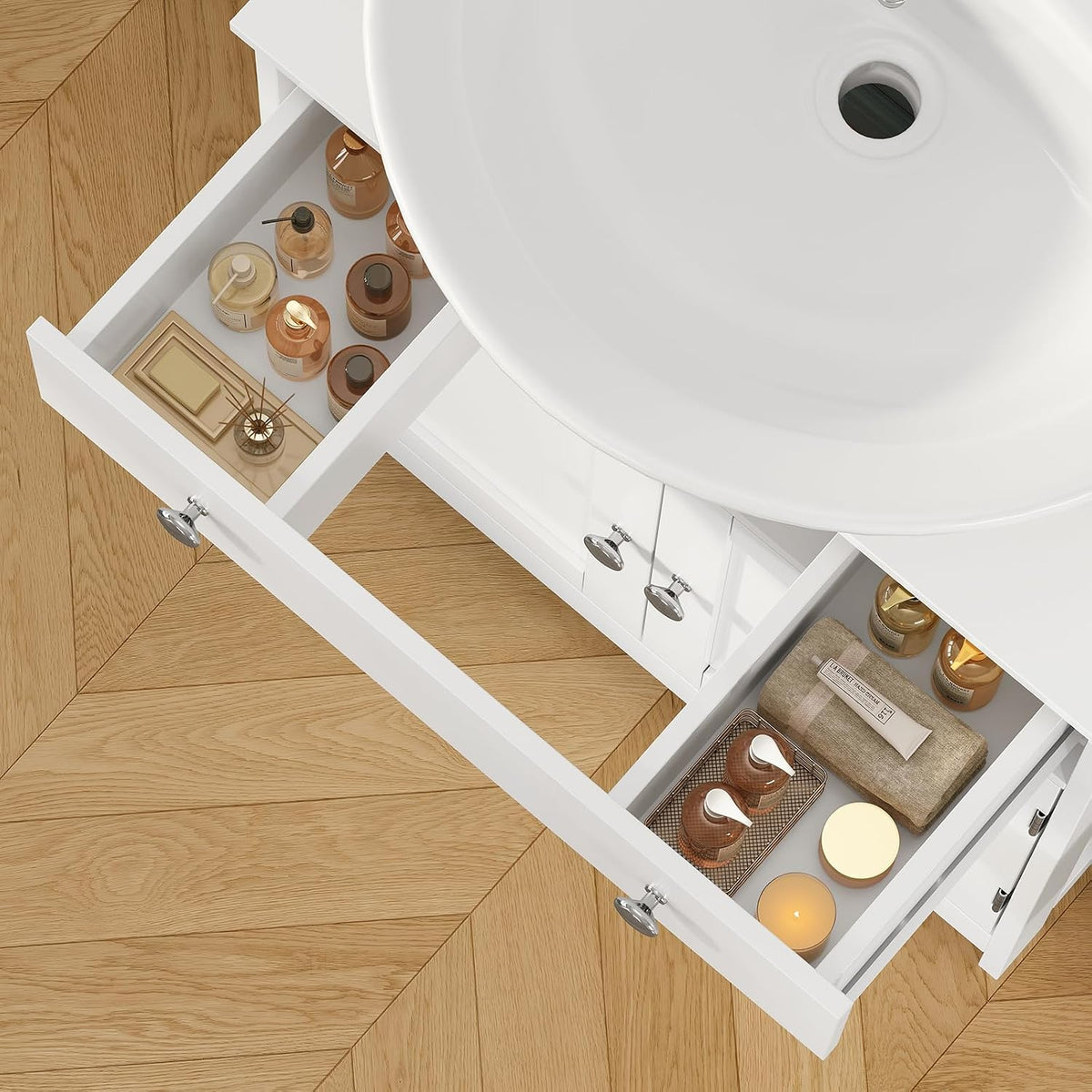 TEENFON Pedestal Sink Storage Cabinet with 2 Doorsand Drawer, Bathroom Sink Cabinet, Under Sink Storage with U-Shape Cut-Out, White