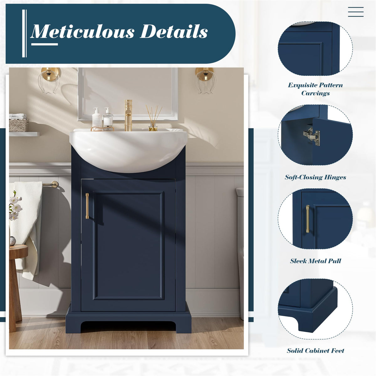 YOPTO 20" Bathroom Vanity with Ceramic Sink, French Style, Black