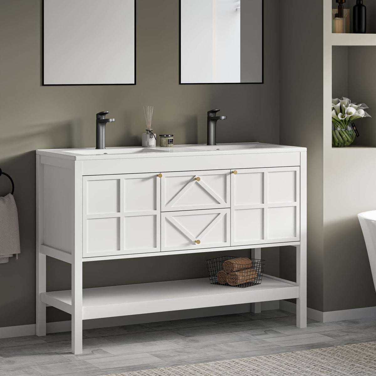 30" Bathroom Vanity with Sink, Modern Bathroom Cabinet, White