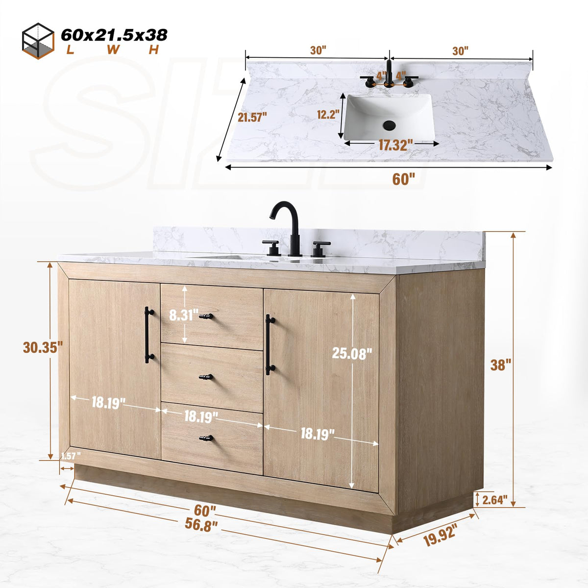 HOMEBEYOND 72" Bathroom Vanity with Double Sink & Ceramic Top, MDF Material Vanity Cabinet with Basin Combo, Soft-Closing Doors, Removable Shelf, Backsplash, Tan