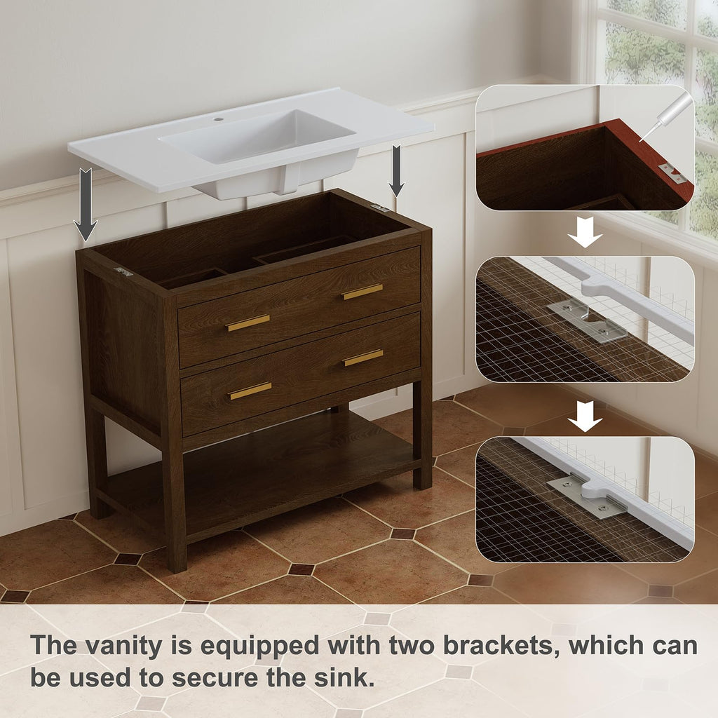 42 Inch Bathroom Vanity with Sink, Fully-Assembled, Walnut
