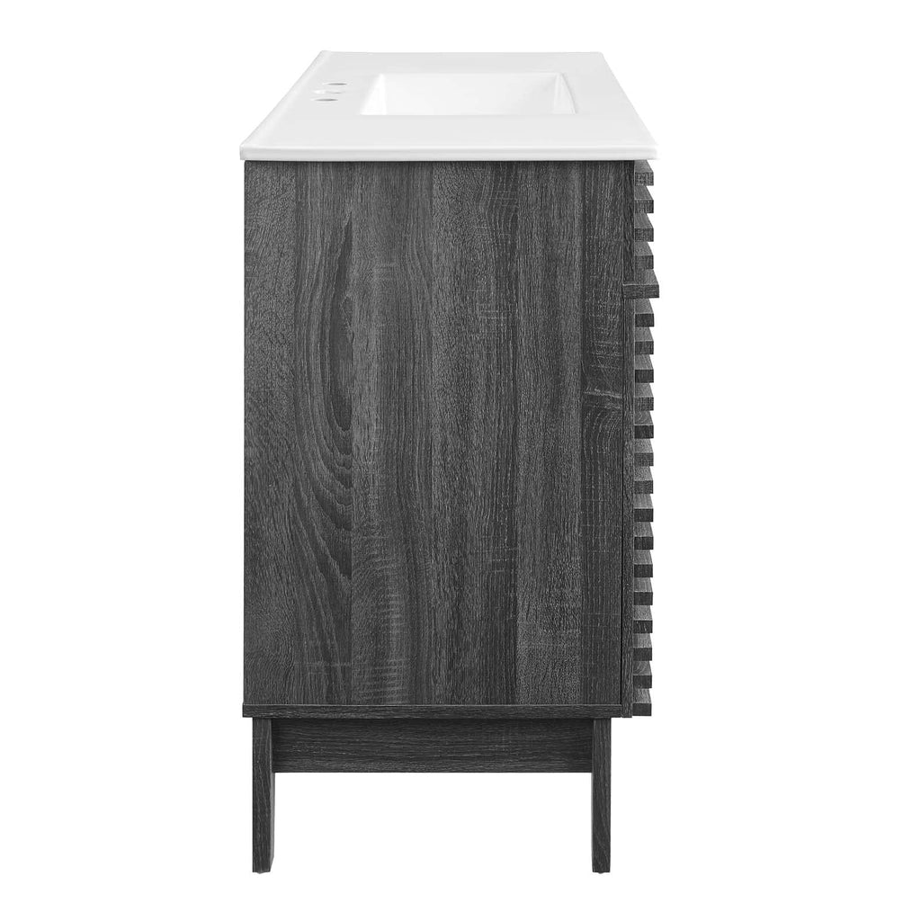 Modway Render Mid-Century Bathroom Vanity With Sink in Walnut White,24 Inch