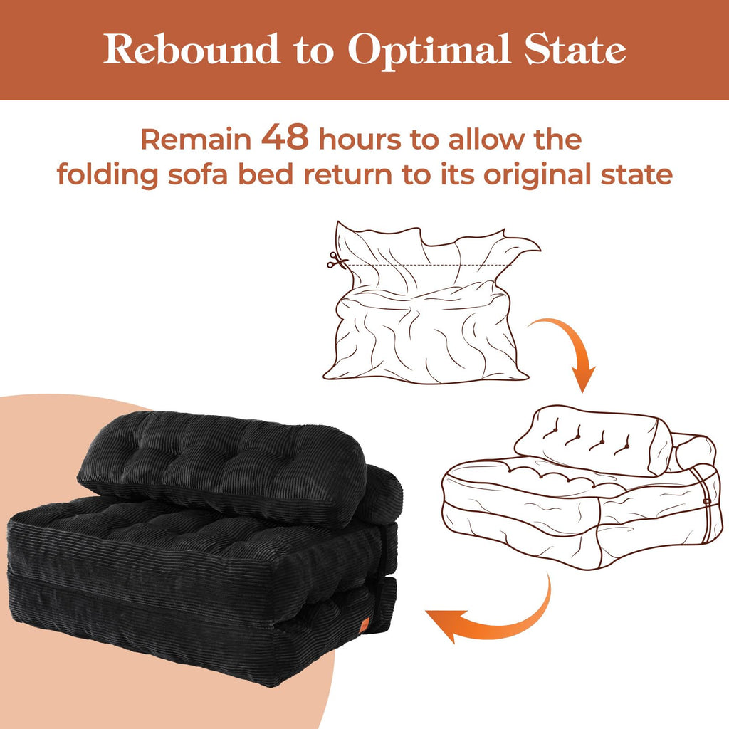 Folding Sofa Bed, Convertible Sleeper Chair with Back Support and Pillow