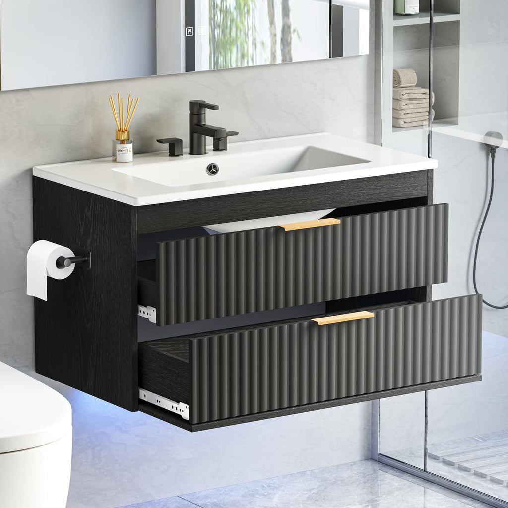 30" Bathroom Vanity with Sink, Wall Mounted Cabinet, Black