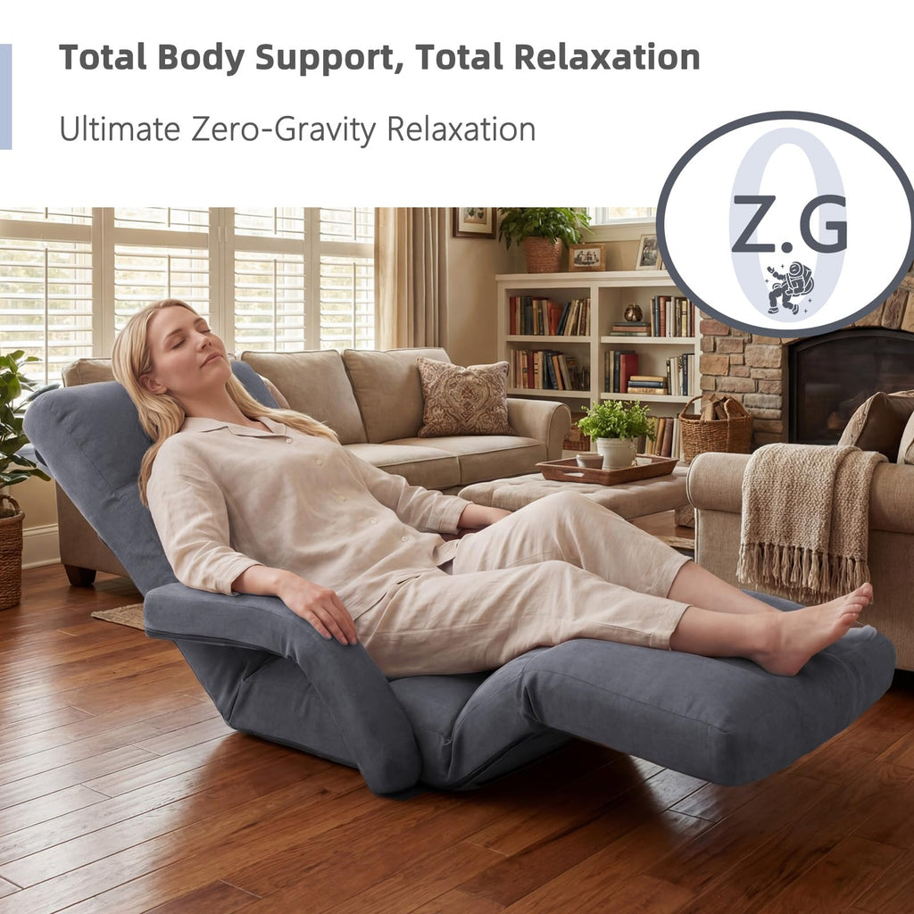Adjustable Floor Gaming Chair with Footrest, 14-Position Backrest
