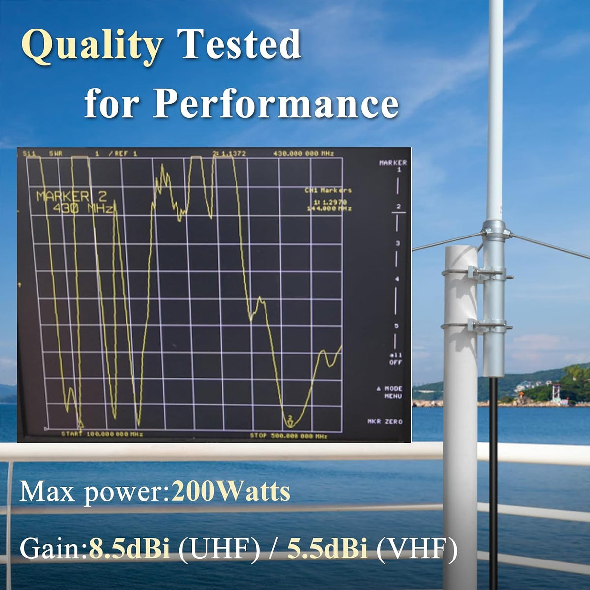 2m/70cm Dual-Band Base Station Antenna, 200W 5.5/8.5dBi High Gain