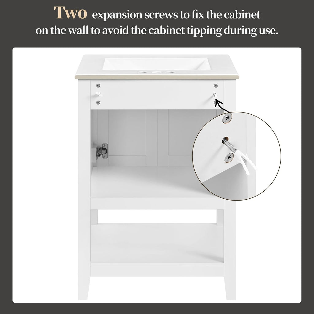 Yaheetech 24 Inch Freestanding Bathroom Vanity with Ceramic Sink, White