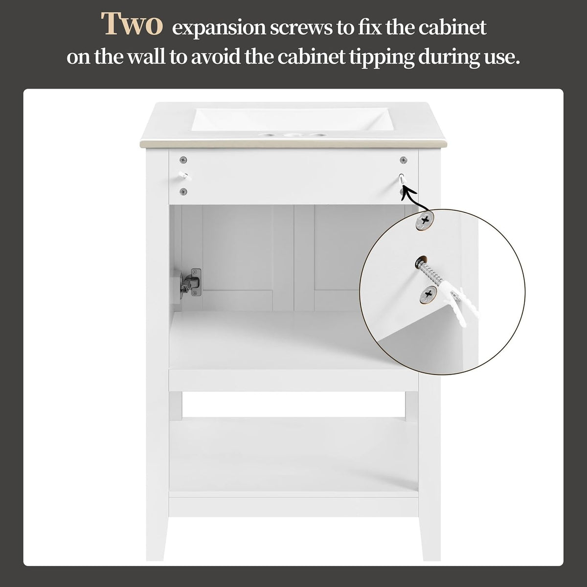 Yaheetech 24 Inch Freestanding Bathroom Vanity with Ceramic Sink, White