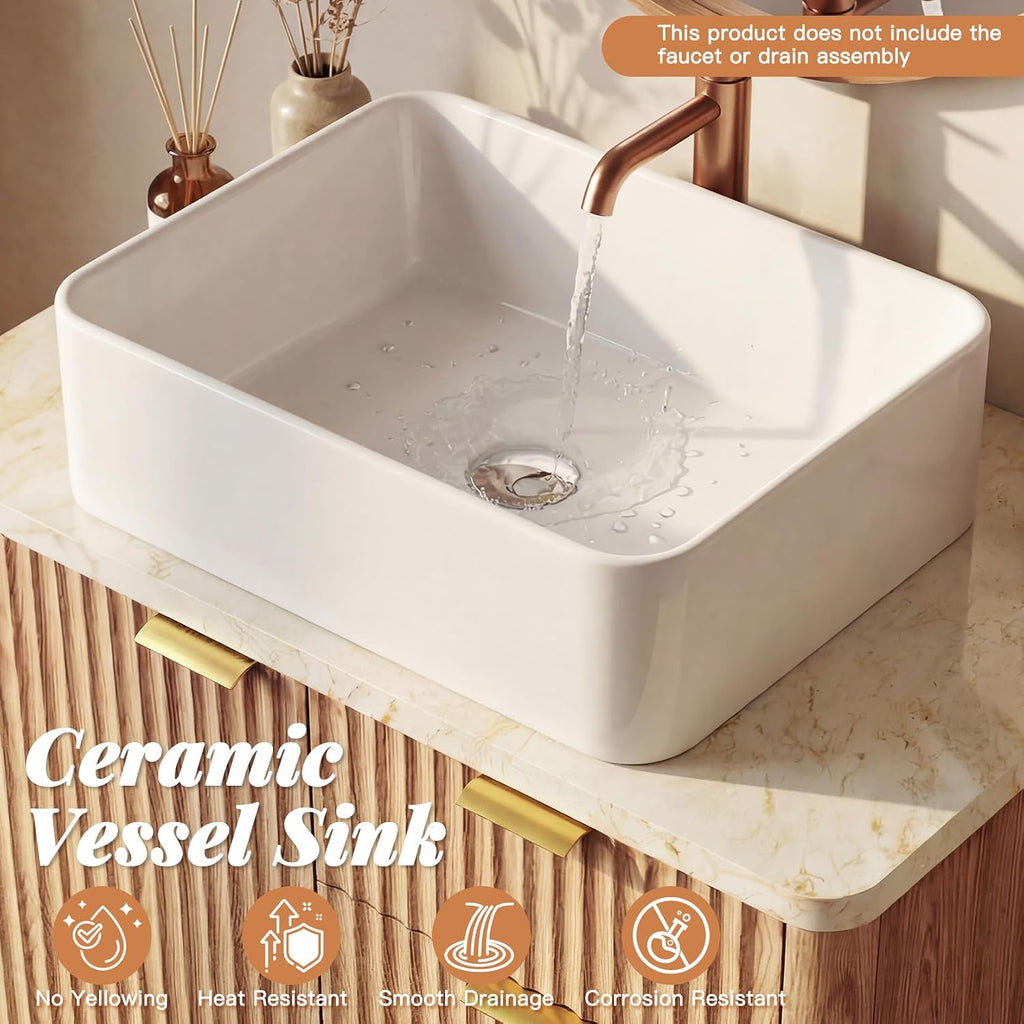 Concho 31'' Fluted Bathroom Vanity with Ceramic Sink Natural Oak