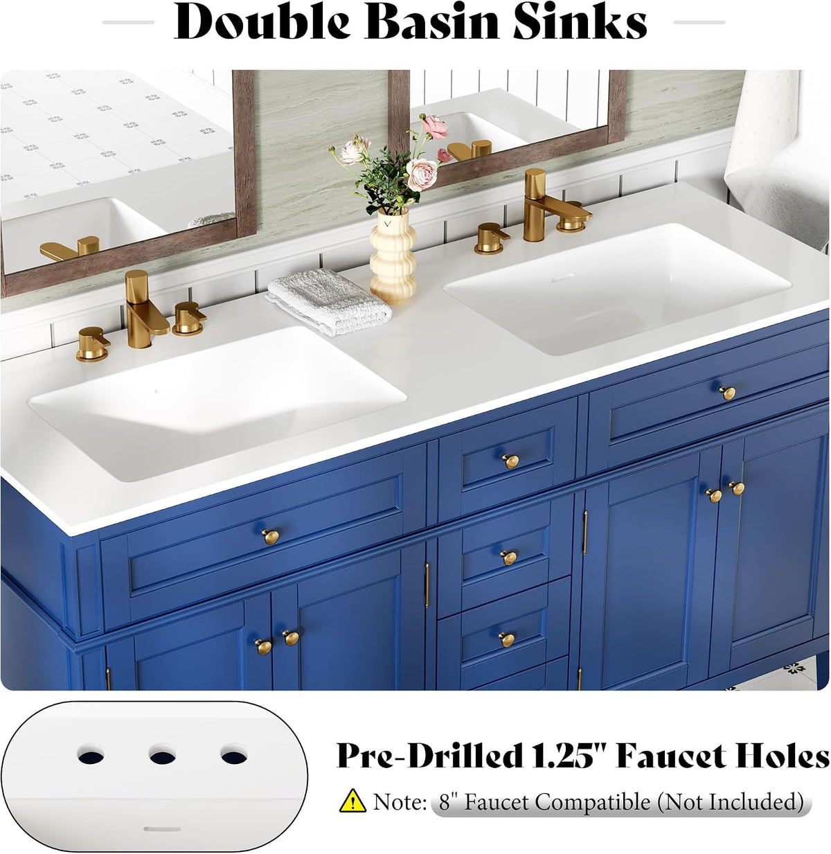 AMERLIFE 60â³ Bathroom Vanity with Sink Combo & 3 Storage Drawers