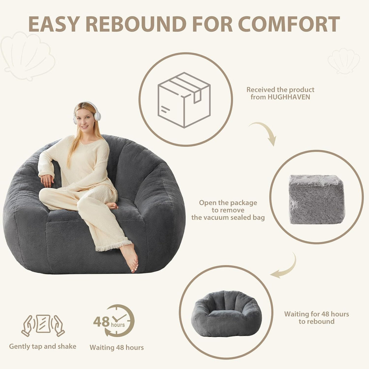HUGHEAVEN Max Giant Bean Bag Chair, Bean Bag Sofa for Adults & Teens