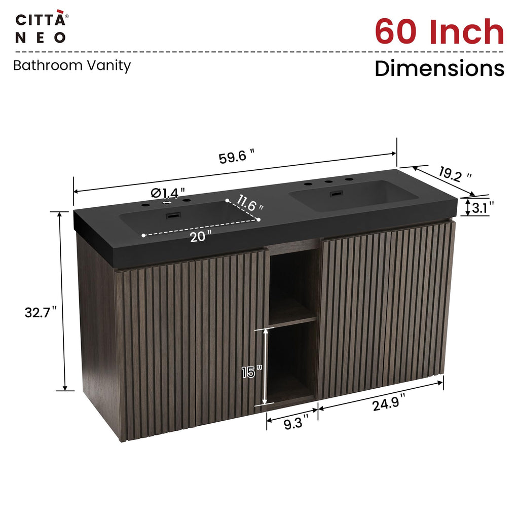 36â Modern Bathroom Vanity with Black Sink, Smoked Brown