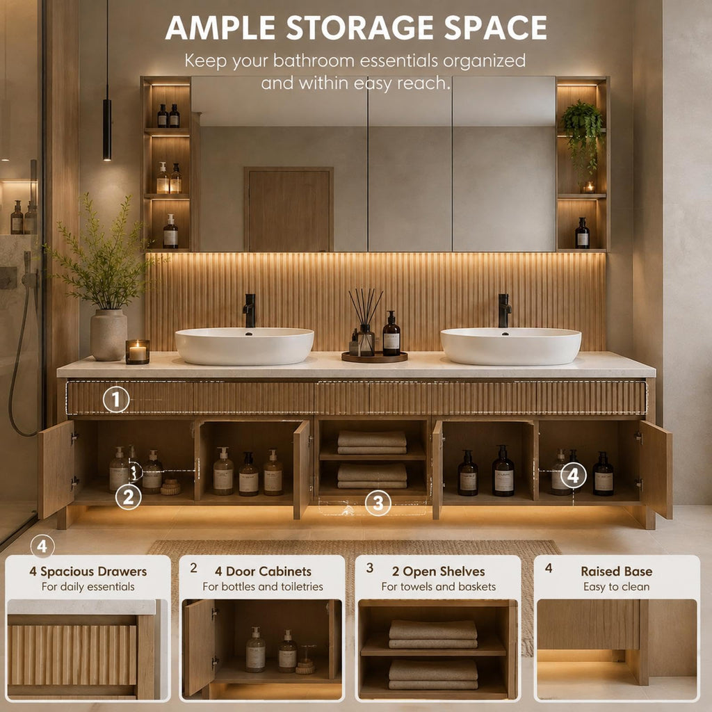 66 in Freestanding Double-Sink Bathroom Vanity with LED Mirror