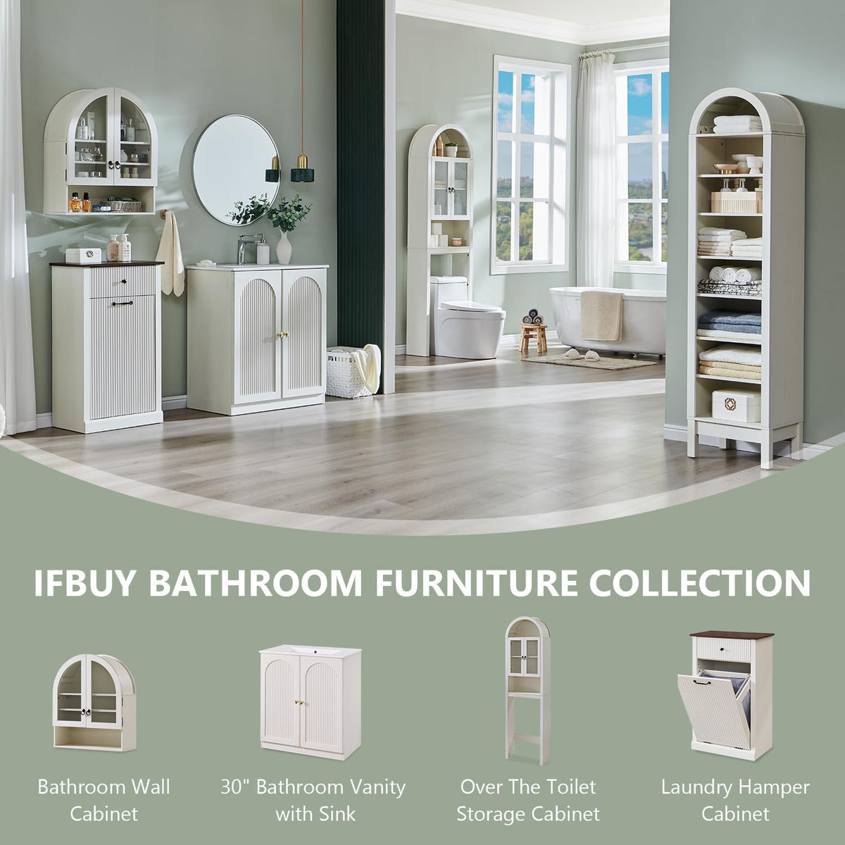 IFBUY 30 Inch Arched Bathroom Vanity with Sink, Fluted Design, Natural Oak