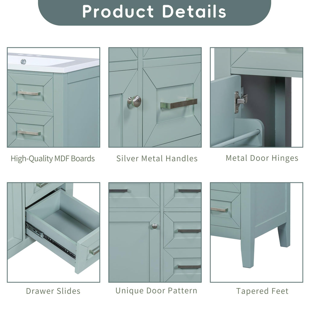 36 Inch Bathroom Vanities with Undermount Ceramic Sink, Storage Cabinet with Soft Closing Doors and Three Drawers, Solid Wood Frame, Natural Wood