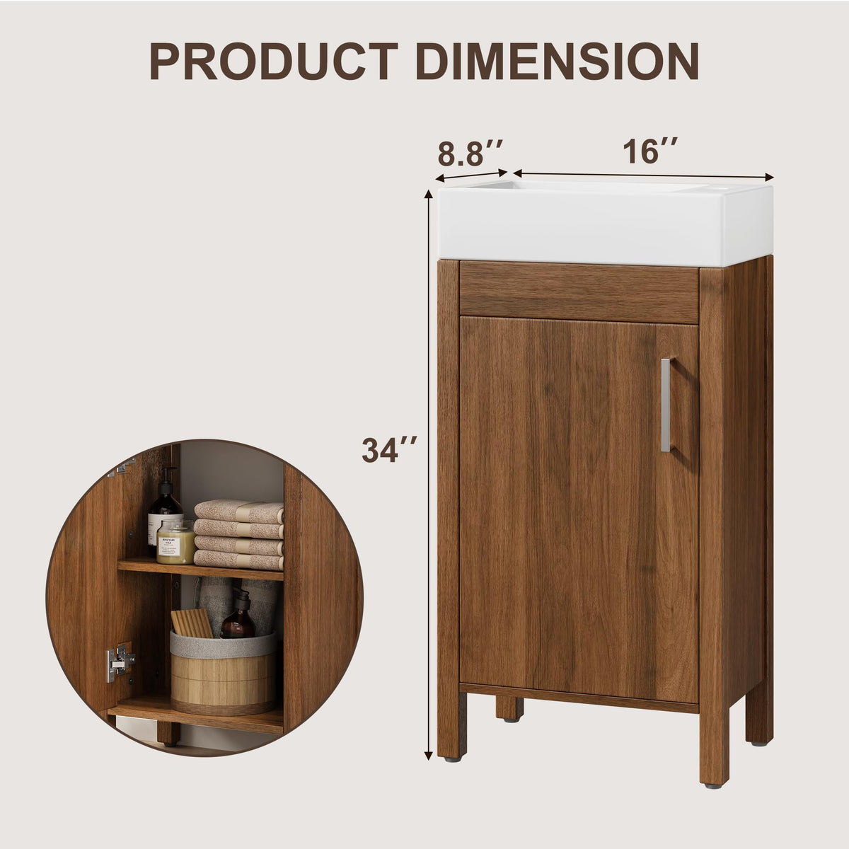 Garvee 24" Bathroom Vanity with Sink, Freestanding Bathroom Cabinet