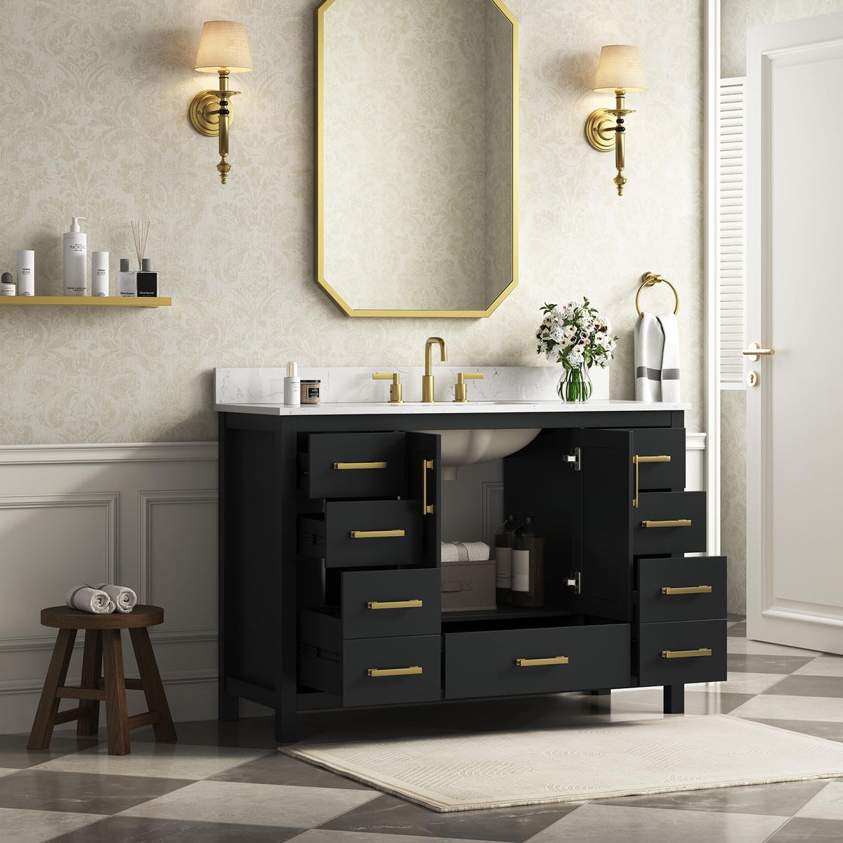 36 Inch Modern Bathroom Vanity with Sink, Black