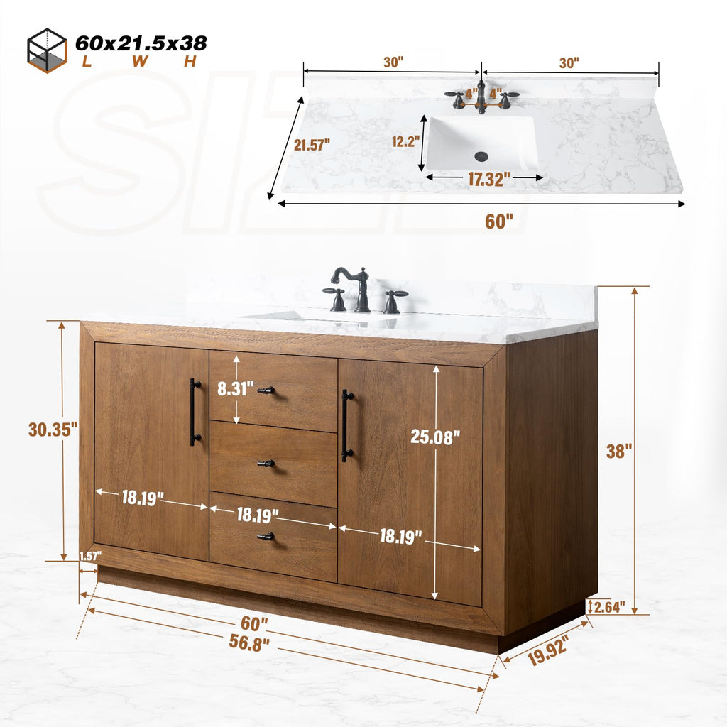 HOMEBEYOND 72" Bathroom Vanity with Double Sink & Ceramic Top, MDF Material Vanity Cabinet with Basin Combo, Soft-Closing Doors, Removable Shelf, Backsplash, Tan
