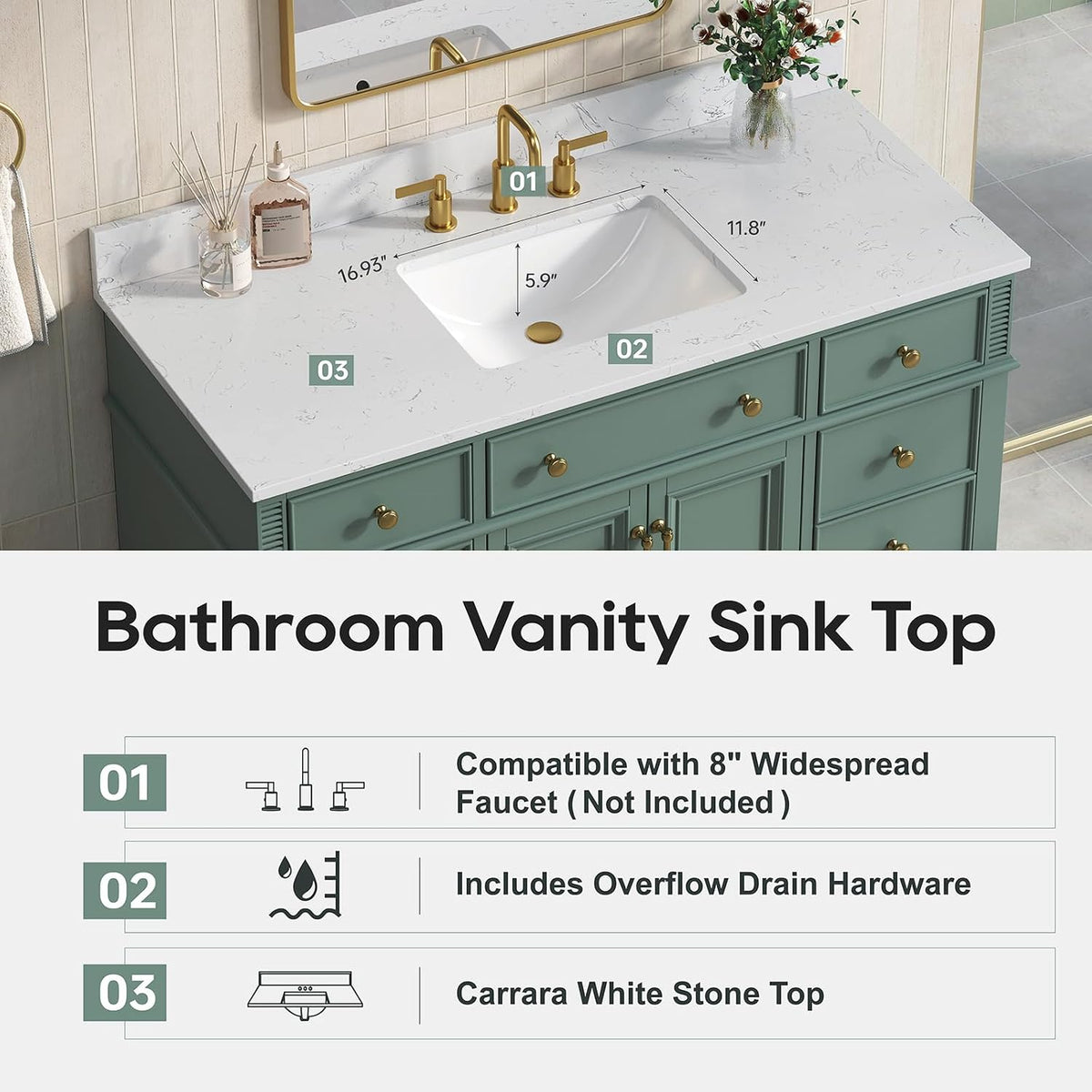 48 inch Bathroom Vanity with Sink, Green