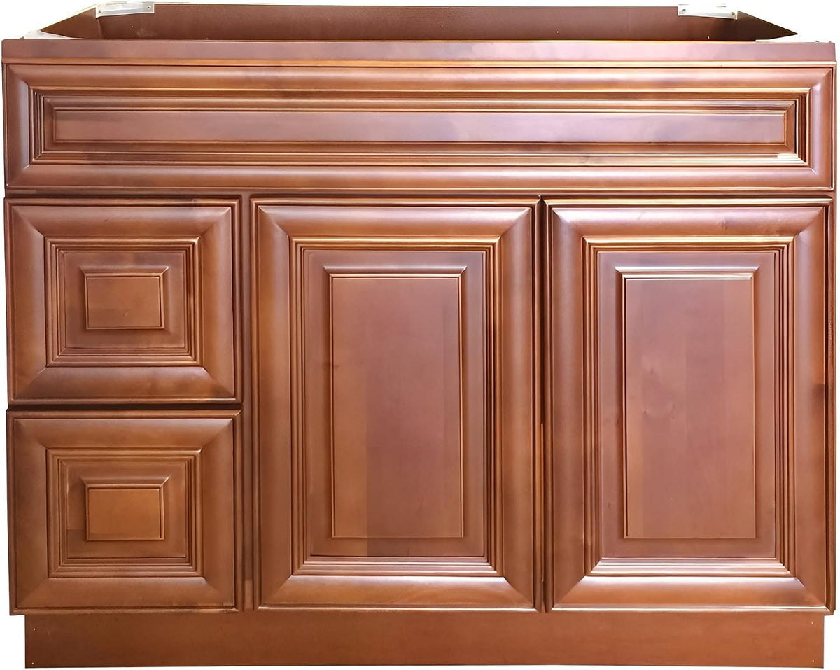 36" Maple Walnut Bathroom Vanity Base â Ready-to-Assemble Sink Cabinet with Drawers, Shaker Style Storage, Base Only, No Top or Sink