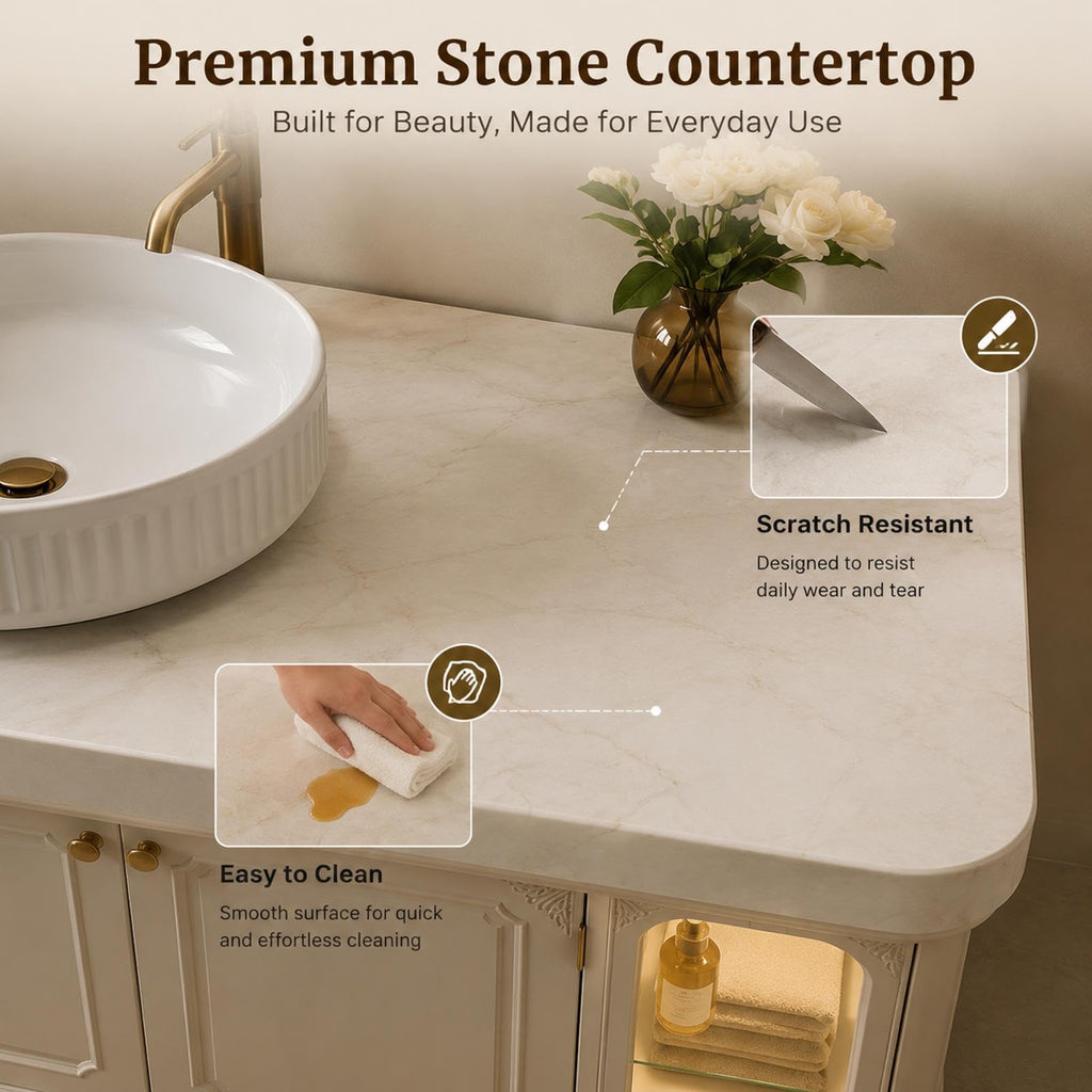 54 in Freestanding Single Sink Bathroom Vanity with LED Mirror Cabinet