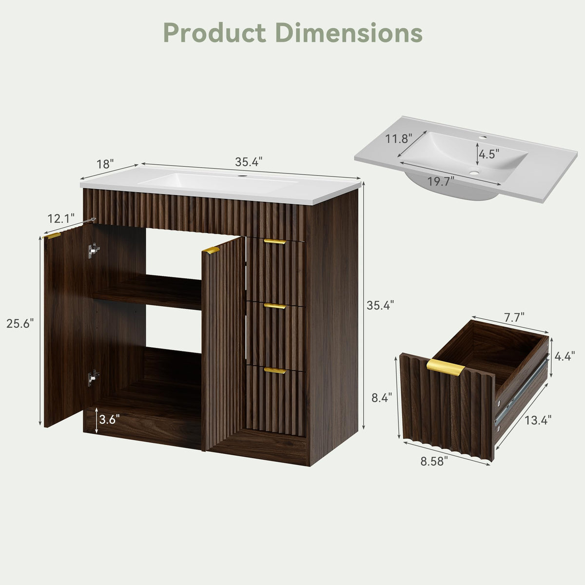 36" Bathroom Vanity with Sink Modern Oak