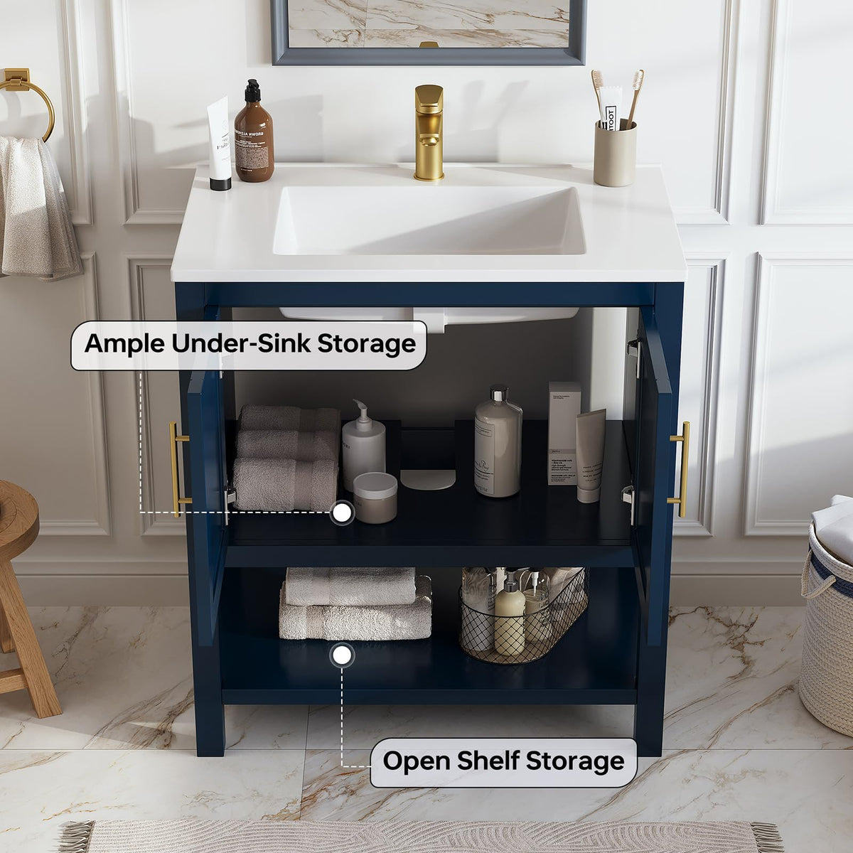 36 Inch Modern Bathroom Vanity with Sink, Black